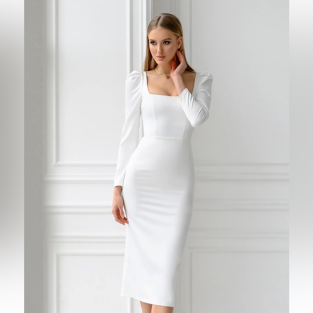 Ivory Square Neck Backless Midi Dress
